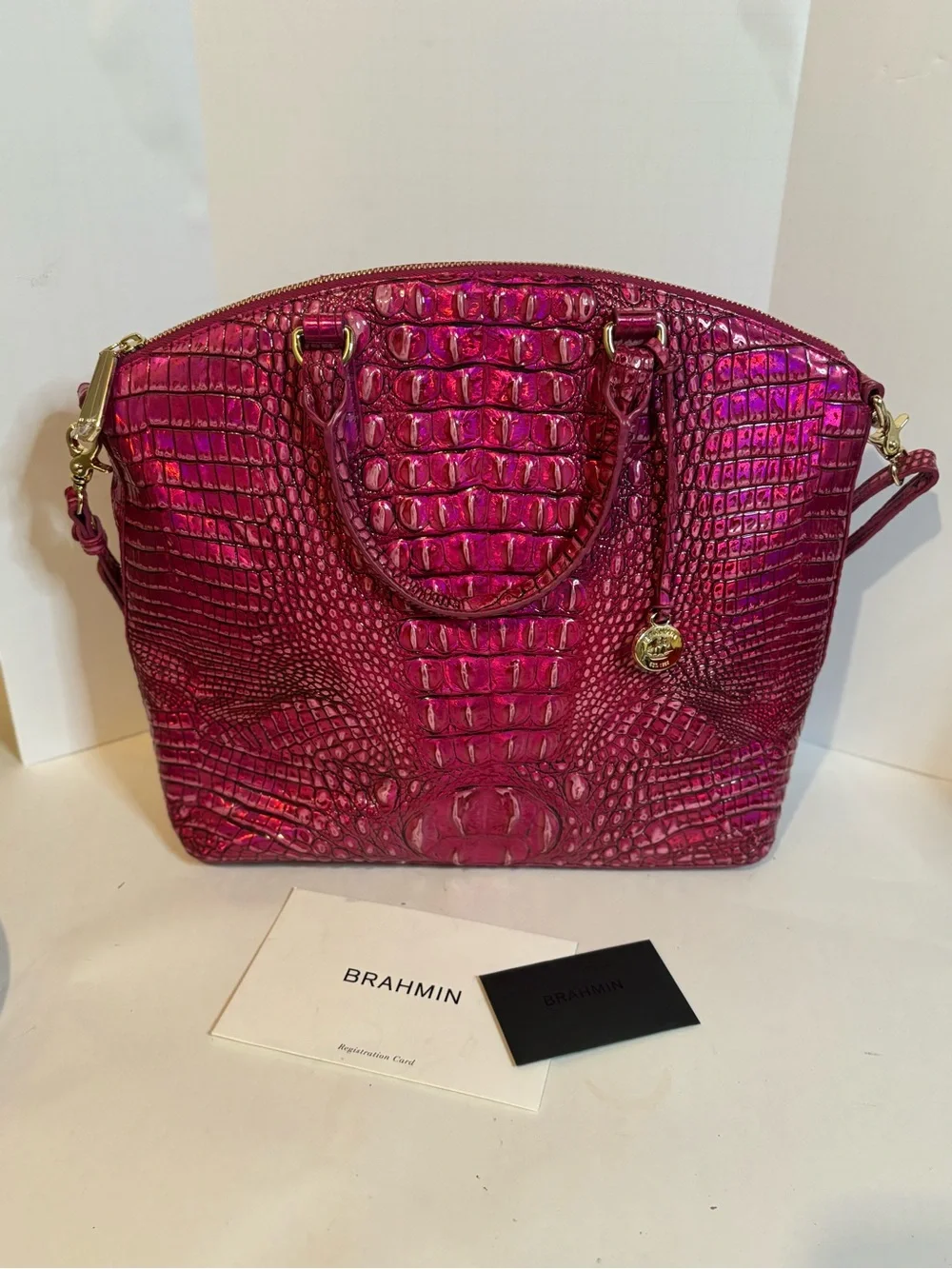 NWOT Brahmin Large Druxbury Potion Melbourne Croc-Embossed Satchel with Gold